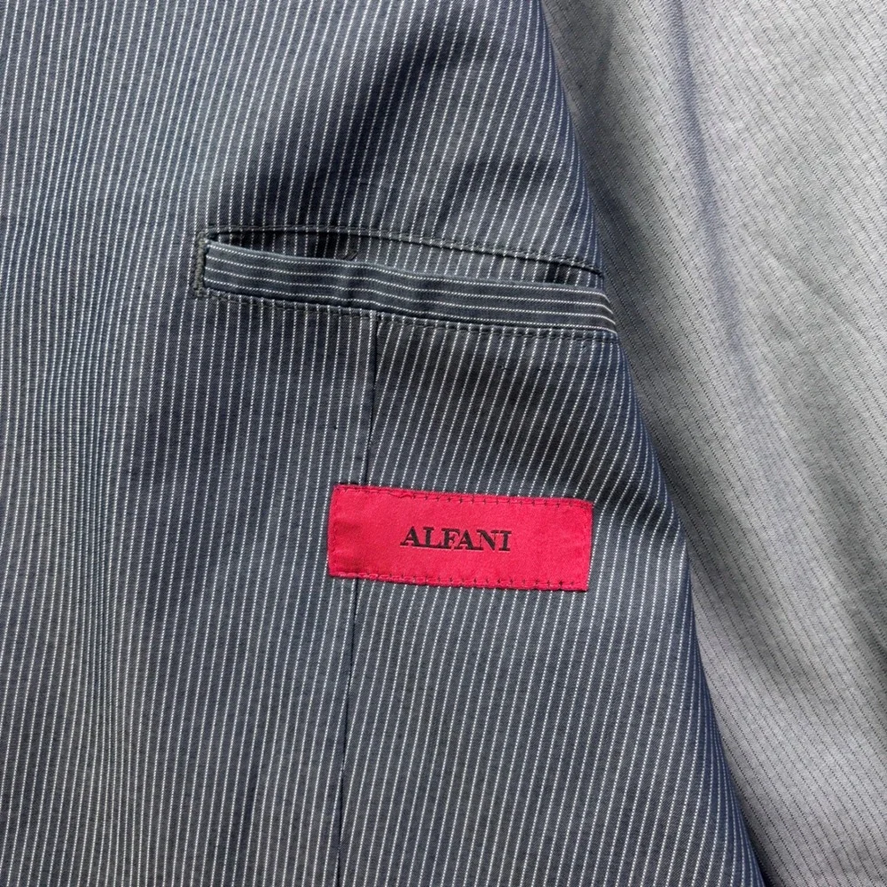 Alfani Mens XL Blue Pinstripe Two Button Blazer Cotton Blend Stretch Jacket